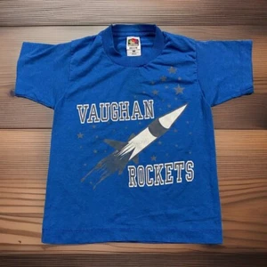 90s Vintage Space Rocket Fruit Of The Loom Best Single Stitch T Shirt 10-12 - Picture 1 of 4