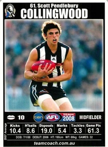 2008 Collingwood Magpies AFL TeamCoach Rookie Card - Scott Pendlebury - Picture 1 of 3