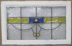 OLD ENGLISH LEADED STAINED GLASS WINDOW TRANSOM Pretty Blue Bow 29.5" x 19.75" - Picture 1 of 3