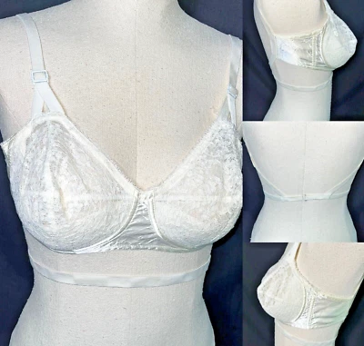 Sutiã vintage anos 50 ponto circular Hollywood vassarette empurrador de pétala sem costas branco 36B - Imagem 1 de 4