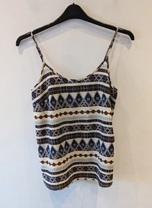 Shein Curve Ladies Cami Top Size 0XL Blouse Lightweight Beige Aztec Print VGC - Picture 1 of 7