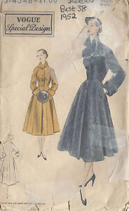 1952 Vintage VOGUE Sewing Pattern B38 COAT (1069) 