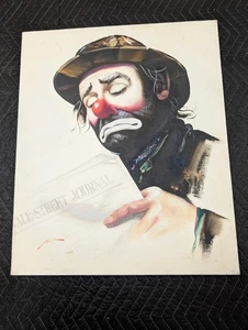 Rusty Rust Emmett Kelly W/ Wall Street Journal Oil Painting 1982 Canvas 24"X20" - Picture 1 of 12