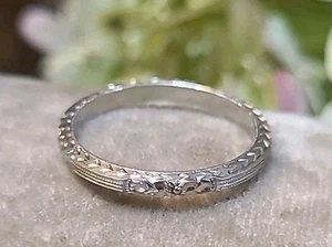 Antigua alianza de boda Art Deco oro blanco 18K Belais talla 6,75 ¡DETALLE NÍTIDO! - Imagen 1 de 12