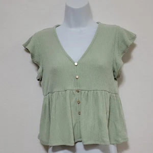 Women's Altar'd State Flutter Sleeve Top, Sage Green, Size Medium, EUC - Picture 1 of 7