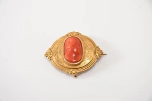 C03S13- Mind. Gold 750 18kt geprüfte Brosche mit Korallen Kamée Historismus - Bild 1 von 12