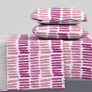 Pink Stripes Painterly Blush And Pink Printed Cotton Sateen Sheet Set Bedding - Picture 1 of 6