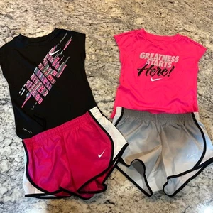 Nike Girls Dr-Fit Sportswear Size 4T/XS Lot Of 2 Outfits Sleeveless Shirts Short - Picture 1 of 15