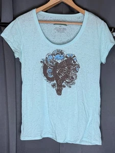 Earth Yoga T-Shirt Woman XL Blue Graphic Lightweight Breathable Activewear - Picture 1 of 4
