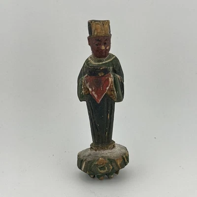 Figura antigua china vintage policromada de madera tallada Foto 1 de 4