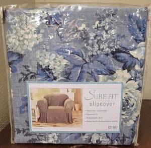 Sure Fit Cotton Blue Floral One Piece Chair Slipcover - Picture 1 of 3