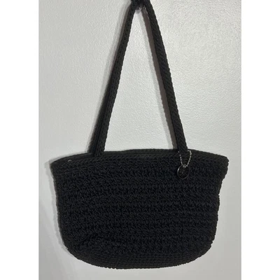 The Sak Crochet Mini Handbag Shoulder Purse Black Vintage Retro Granny Boho EUC - Image 1 of 4