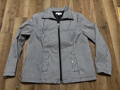 Studio Works Jacket Women Petite Small Black White Plaid Full Zip Blazer - Image 1 of 4