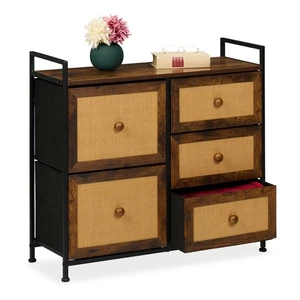 Kommode Beistellschrank Rattan Schrank Kommodenschrank Schränkchen 5 Schubladen - Bild 1 von 7