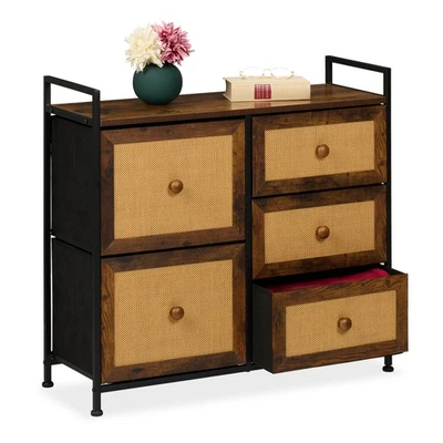 Kommode Beistellschrank Rattan Schrank Kommodenschrank Schränkchen 5 Schubladen - Bild 1 von 4