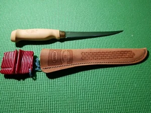 VINTAGE J. MARTTIINI FINLAND RAPALA FILLET KNIFE 14" FIXED BLADE LEATHER SHEATH - Picture 1 of 10