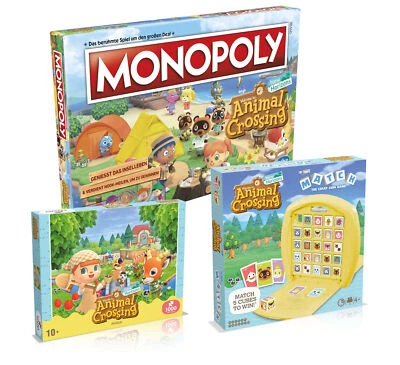 Animal Crossing Spiel 3er Set: Monopoly + Match + Puzzle (1000 Teile) Spielpaket