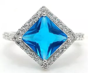 3CT Blue Topaz & Topaz 925 Solid Sterling Silver Ring Sz 9 N1-6 - Picture 1 of 3