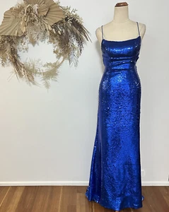 Sherri Hill Sequin Formal Gown blue Open Back Event Electric Evening Cocktail - Picture 1 of 14