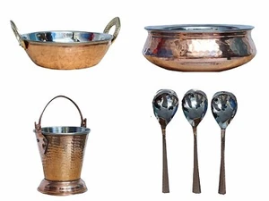 PURE Copper Presentation Centerpiece Buckets Mini Roasting Dish Handi Karahi Pan - Picture 1 of 13