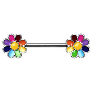 Rainbow Flower Nipple Bar Barbell 1.6mm x 14mm