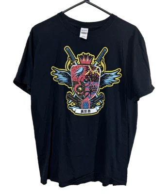 Anime T-Shirt Small Crest With Swords Guns Flower Magic Gaming Unisex Size Large - Image 1 of 3