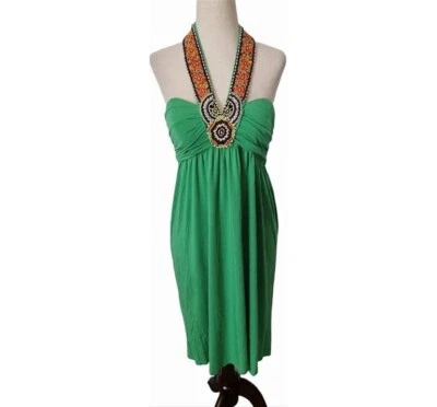 Mini Vestido Boston Propio Halter Cuentas Mujer Pequeño Kelly Verde Reggae Algodón Foto 1 de 3
