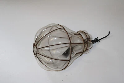 Sehr alte Hängelampe Hängeleuchte Glas Murano mundgeblasen Drahtkorb Eisenkorb - Bild 1 von 4