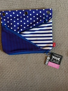 Zipit Quiltz 3 Ring Pouch - Blue Polka Dot, Zippered Case, Express Your Case - Picture 1 of 2