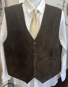 Mens Basic Editions Brown Genuine Suede Leather Vest, Sz XL - Picture 1 of 17