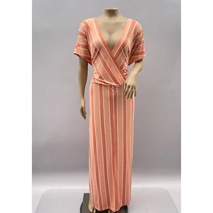 Eloquii Elements Dress Women 22/24 Orange Jersey Stretch Maxi Striped Boho - Picture 1 of 10