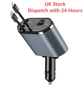 120W Retractable Car Charger 4 in 1 Car Charger Adapter with Retractable Cables - Picture 1 of 7