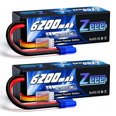 2x Zeee 4S Lipo Akku Batterie 14.8V 6200mAh 80C EC5 Hardcase für RC Auto RC Tank - Bild 1 von 4