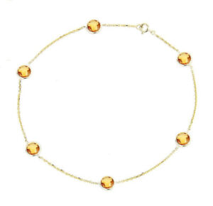 14K Yellow Gold Anklet Bracelet With Citrine Gemstones 9 Inches