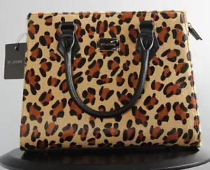 St John Strick Ozelot-Druck/schwarz Leder Karrieretasche Neu mit Etikett UVP $ 830 - Bild 1 von 4