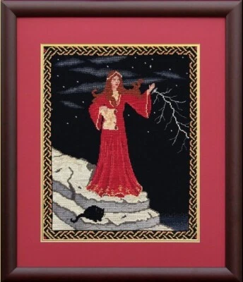 Lightning Sorceress magic fantasy cat counted cross-stitch chart by Bard Design - Image 1 of 3