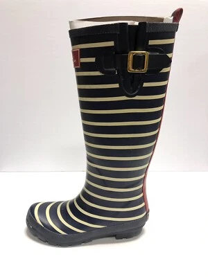 Botas de lluvia para mujer Joules con estampado de agua azul marino, talla 6M Foto 1 de 4