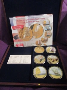 250 Years HMS Victory Set 6x Gold Plated Proof Medals Commemorative Coins & Case - Picture 1 of 18