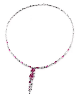 Cassandra: Lab-created Diamond and Ruby Rhodium-plated .925 Sterling Necklace - Image 1 of 4