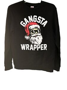 Gangsta Wrapper Christmas Sweatshirt Size S Santa Unisex Black