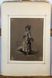 Mathilde BONAPARTE (1820-1904) Portrait d'une fillette à la coiffe et au panier - Picture 1 of 11