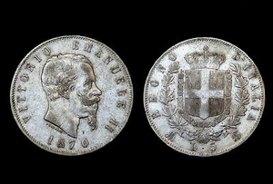 5 Lire 1870 Milan, Italie. Vittorio Emanuele II°. Argent. Belle qualité - Imagen 1 de 1