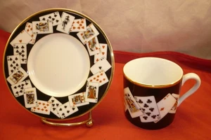 Tiffany & Co.  2.5" Espresso Cup & Saucer Poker Playing Cards Mint - Picture 1 of 11