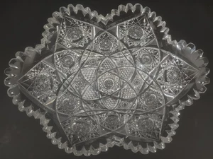 AMERICAN BRILLIANT Cut Glass 11" Oblong Bowl Hobstar Cane And Cross hatch - Picture 1 of 15