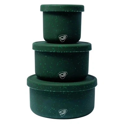 Silipint: Paquete de 3 cuencos con tapa de silicona, 10/20/30 oz, verde moteado Foto 1 de 4