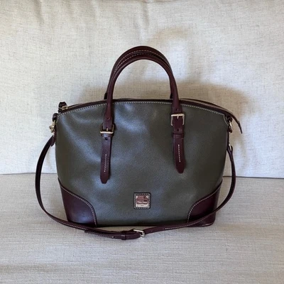 Bolsa satchel Dooney & Bourke oliva e bronzeada britânica grande - Imagem 1 de 4