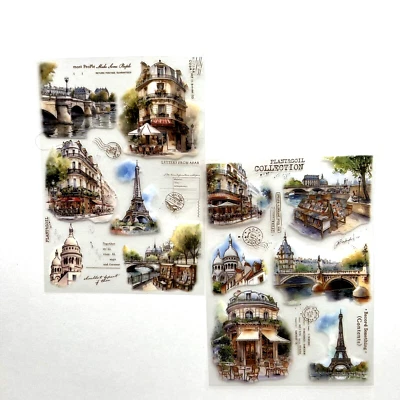 Paris Europe Travel Vacation Stickers Gold Foil Journals Scrapbooking Collage - Image 1 of 4