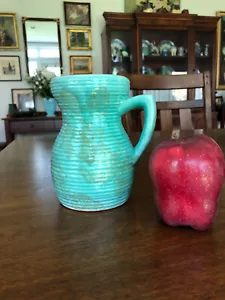 Blue Green or teal or turquoise mottled 1930s English vase with handle - Picture 1 of 7