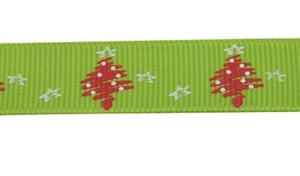 Grosgrain Christmas Tree and Star Ribbon , Light Green , app. 10mm x 5yrds - Picture 1 of 1