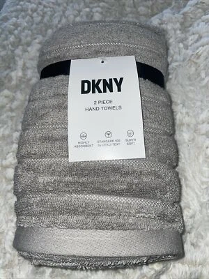 DKNY OEKO-TEX ESTÁNDAR JUEGO DE 2 PIEZAS TOALLAS DE MANO GRIS NUEVO AUTÉNTICO A14 Foto 1 de 4